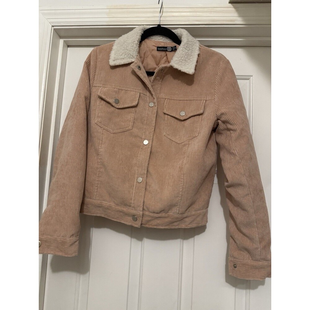Boohoo Womens Pink Corduroy Jacket With Sherpa Collar SZ 4 Streetwear Casual